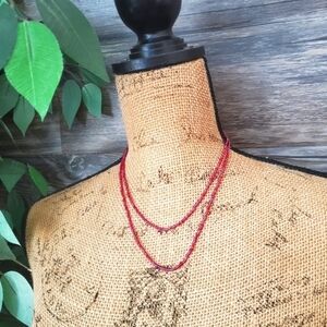 Iridescent Fuchsia Pink Beaded Necklace Long 💗